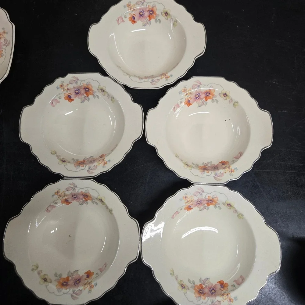Vintage WS George Lido Canarytone Floral Dinnerware Set Platter Bowls Cups 196A